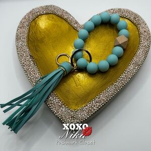 Teal Beaded Keychain/Bag Charm Wristlet with Tassel